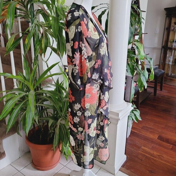 Sheer Floral Kimono Duster Cover Up Floral Neutral - Picture 3 of 7